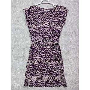 Boden Purple Abstract Print Tie Waist Midi Dress 4R